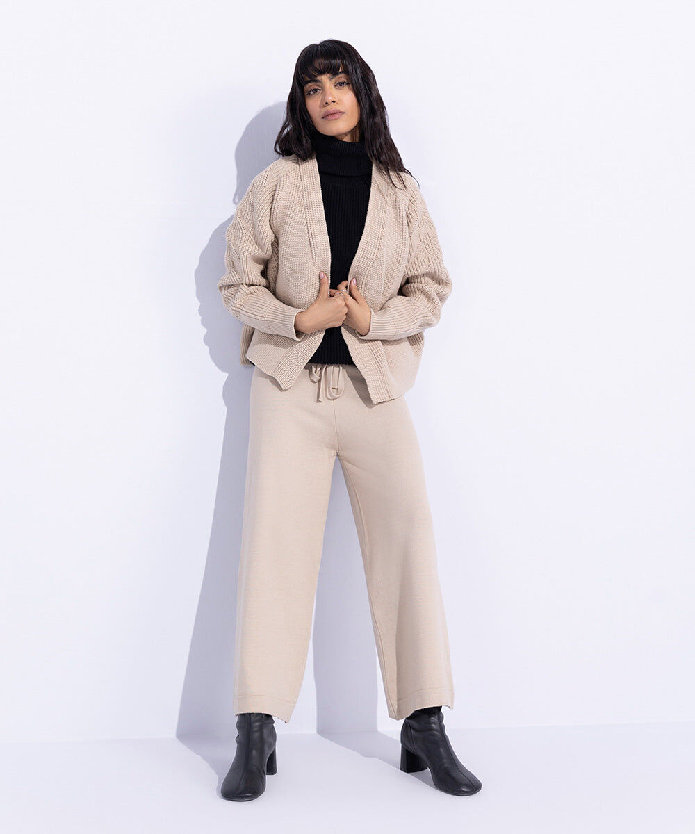 Women's Western Wear Beige Chunky Knitted Cardigan