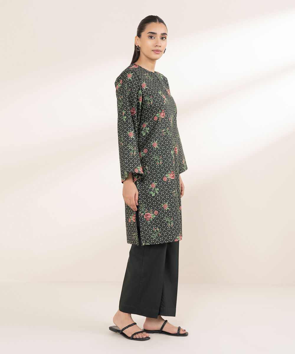 Women's RTW Lawn Black Printed Boxy Shirt