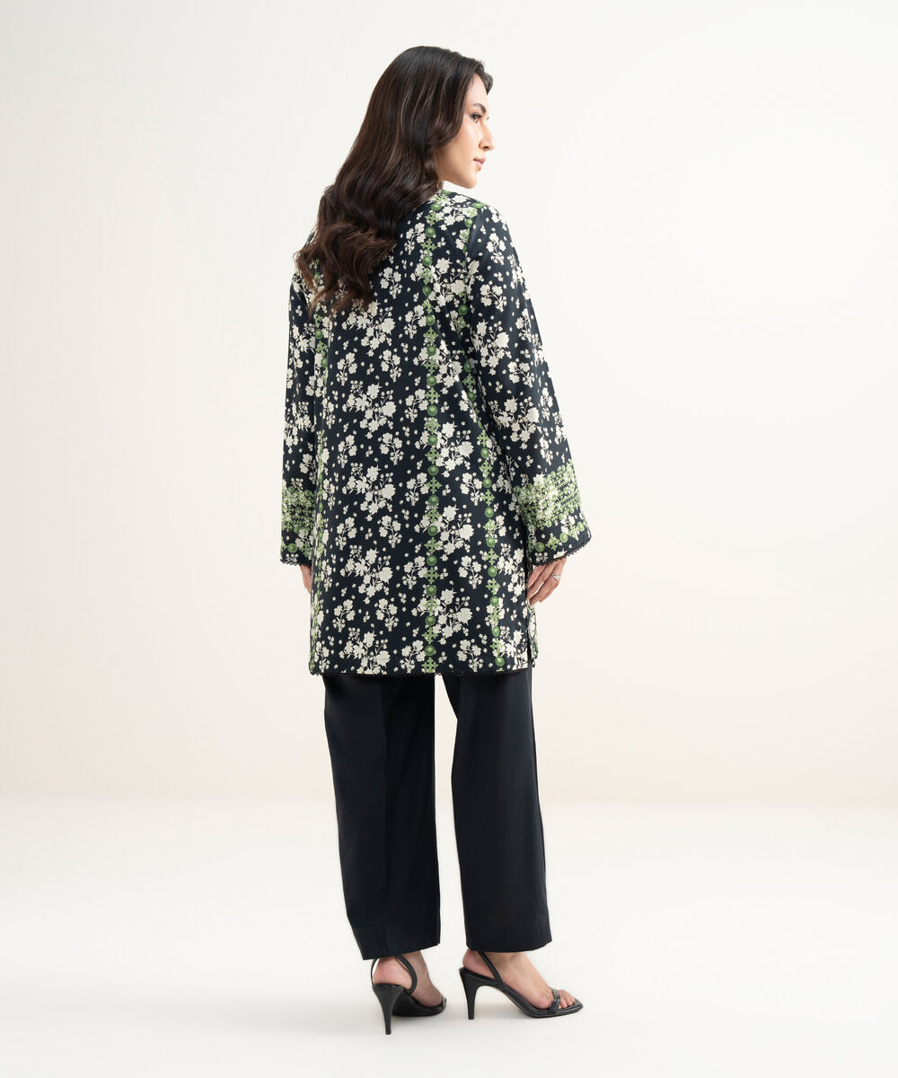 Women's RTW Cotton Viscose Embroidered Black Straight Shirt