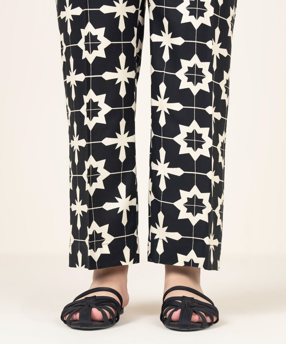 Women's RTW Viscose Linen Printed Black Culottes