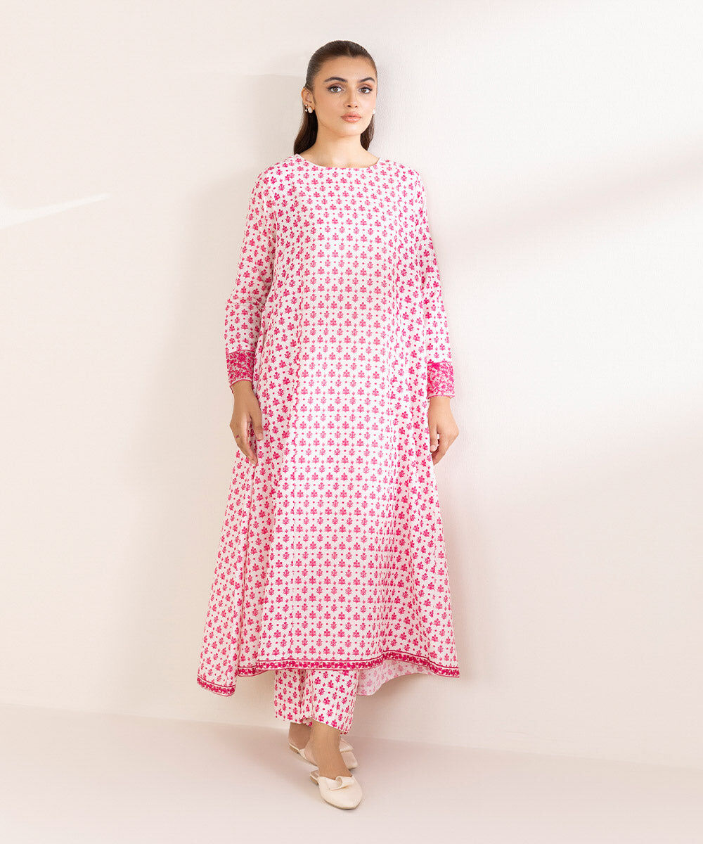 Women's Pret Karandi Embroidered White A-Line Shirt