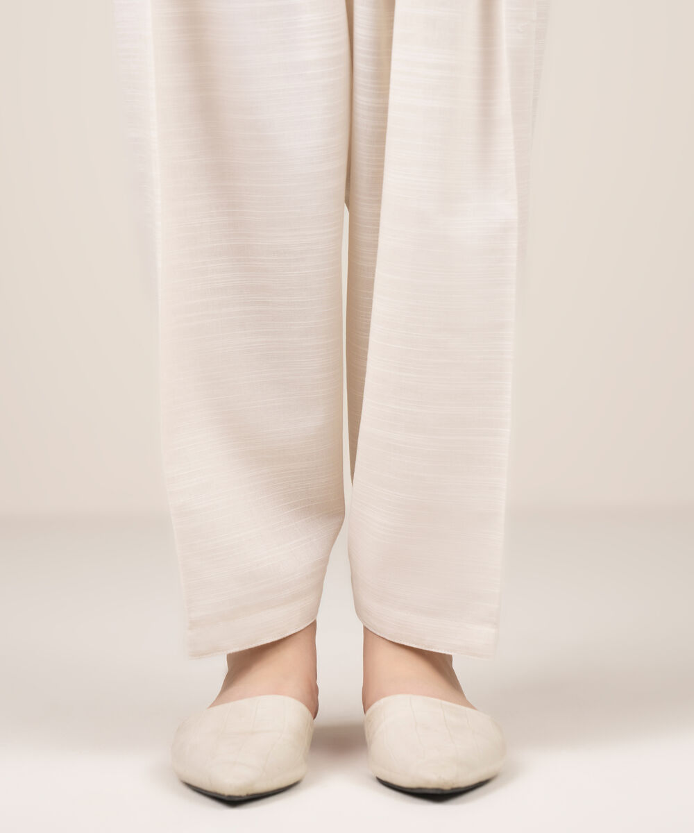 Women's RTW Khaddar Solid White Shalwar