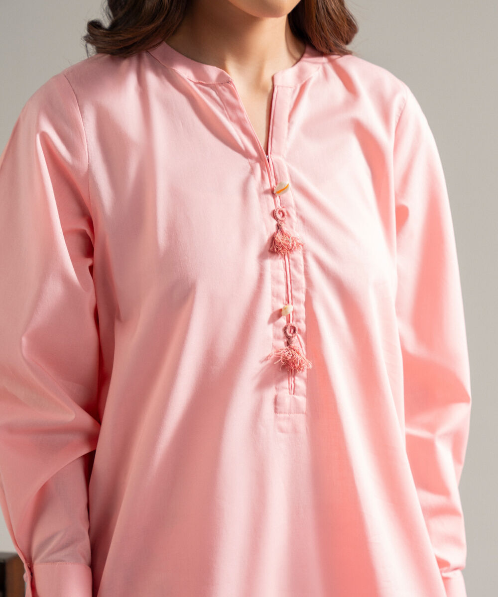 Women's RTW Cambric Solid Pink Straight Shirt