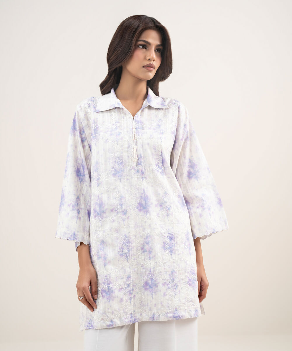 Women's RTW Leno Kara Embroidered Light Purple Straight Shirt