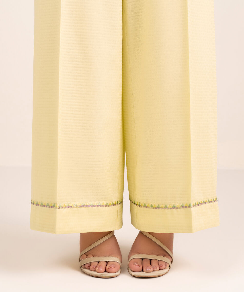 Women's RTW Dobby Embroidered Yellow Culottes
