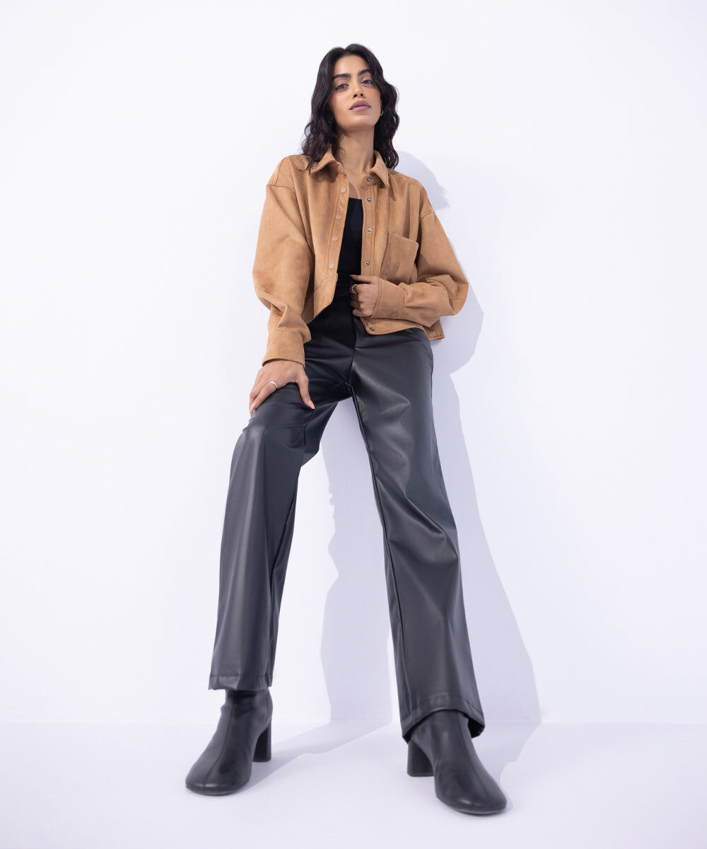 Woman - Brown Suede Cropped Jacket