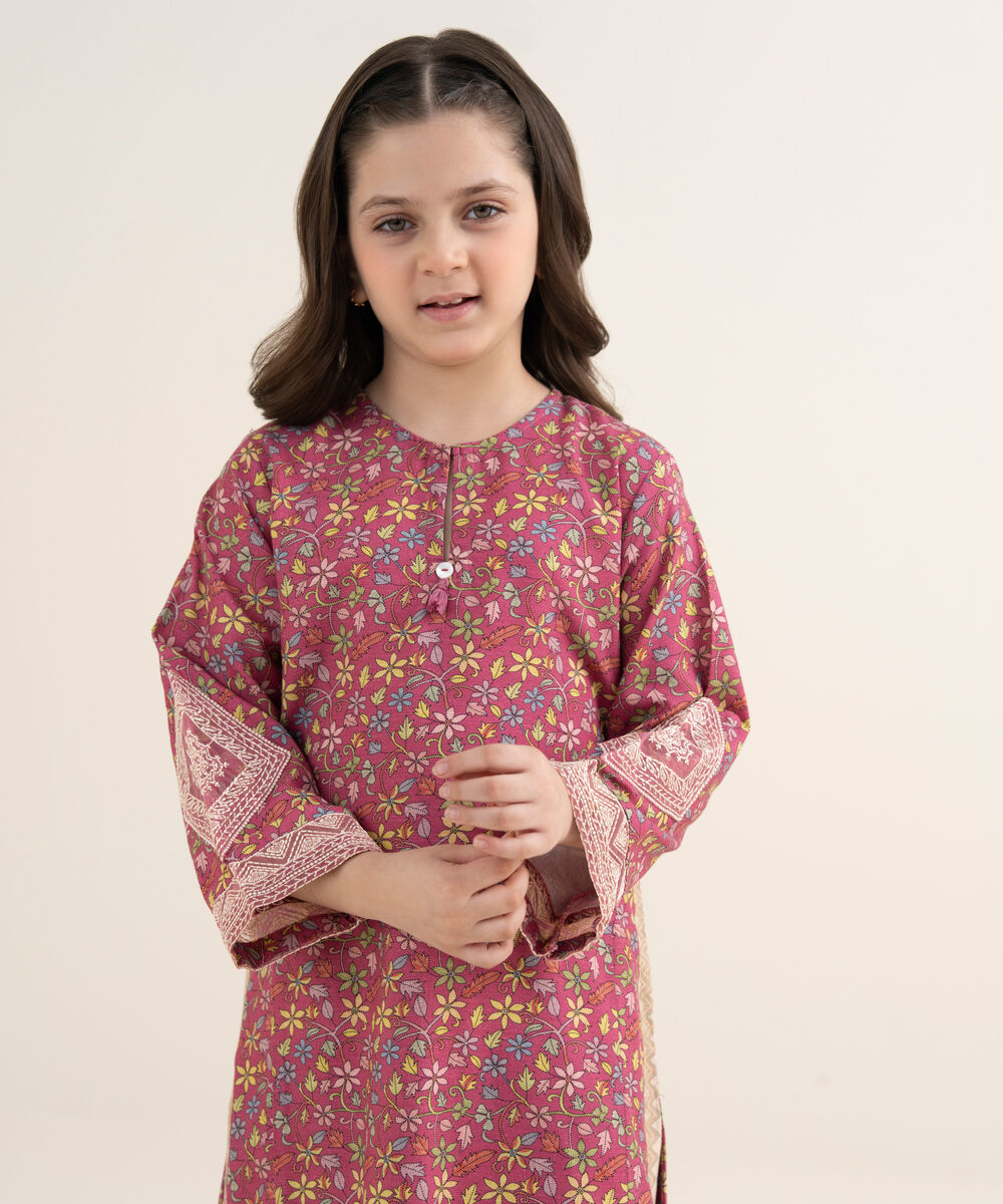 Girl's Herringbone Embroidered Pink 2 Piece Set