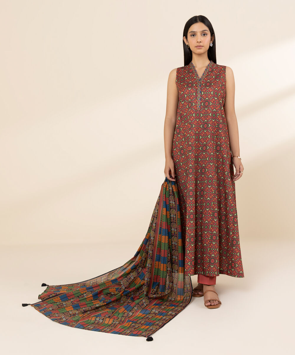 Women's Unstitched Lawn Printed Multi 3 Piece Suit