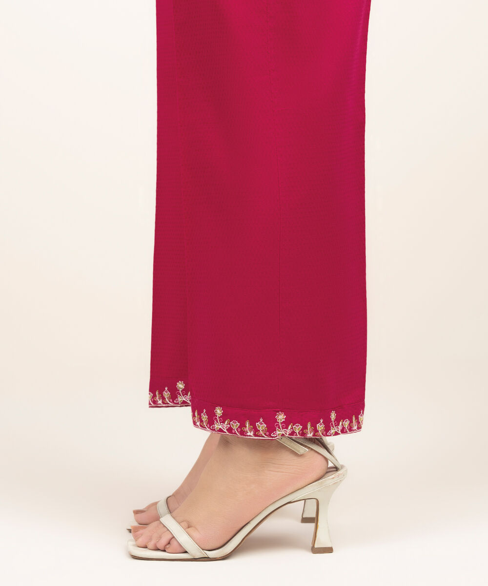 Women's RTW Dobby Embroidered Pink Straight Pants