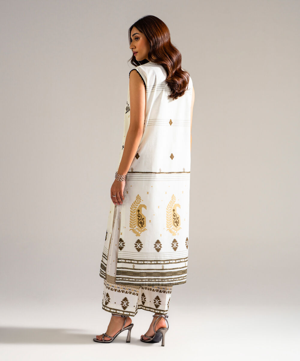 Women's RTW Lawn Embroidered White Straight Shirt