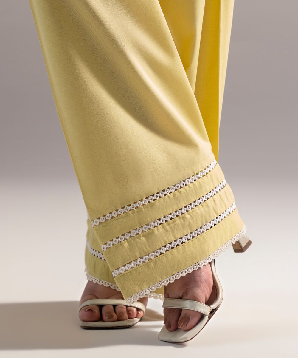 Women's RTW Cambric Solid Lime Yellow Shalwar