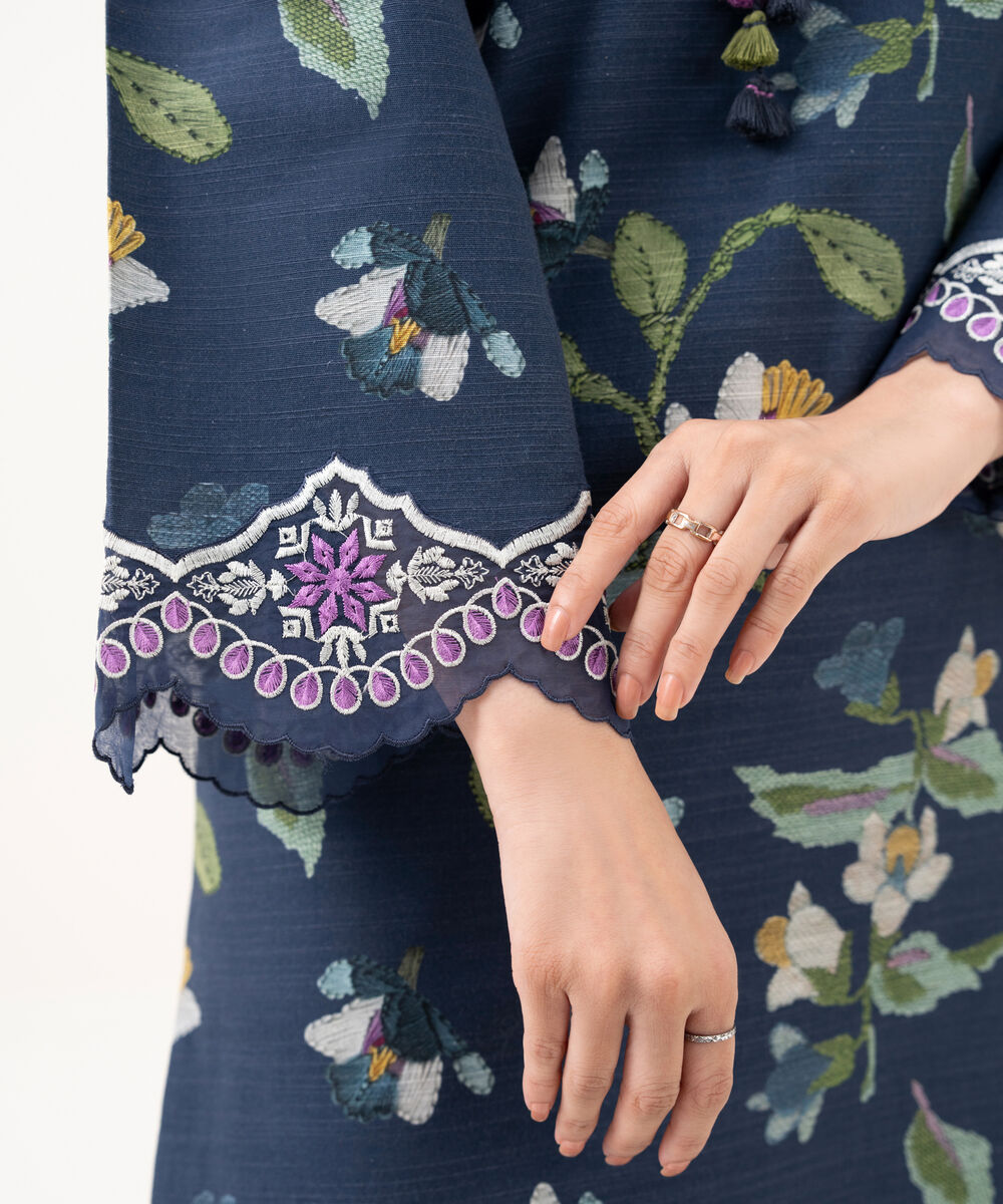 Women's Unstitched Khaddar Embroidered Blue 2 Piece Suit