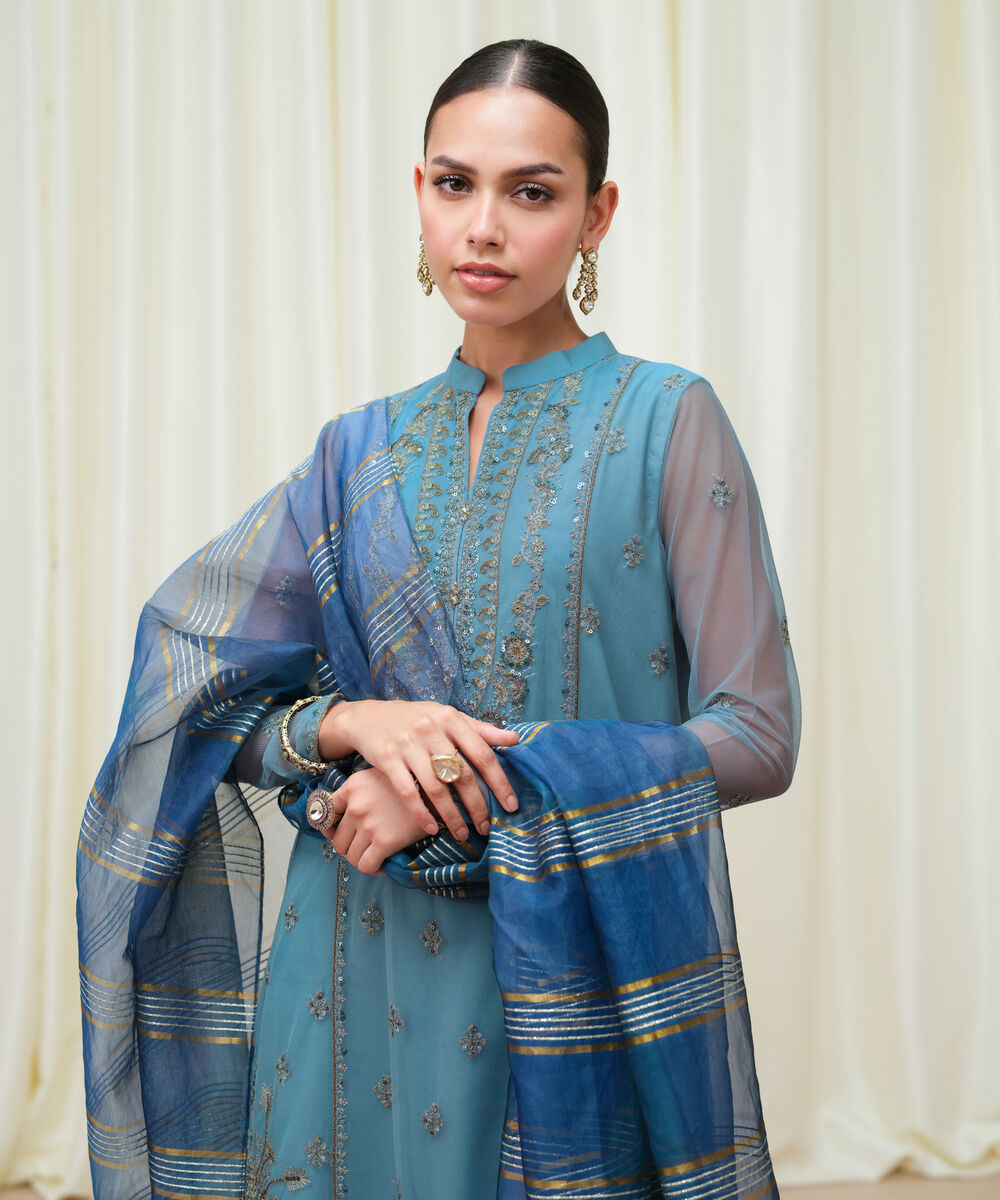 Women's Unstitched Blended Net Dyed Three Piece Suit