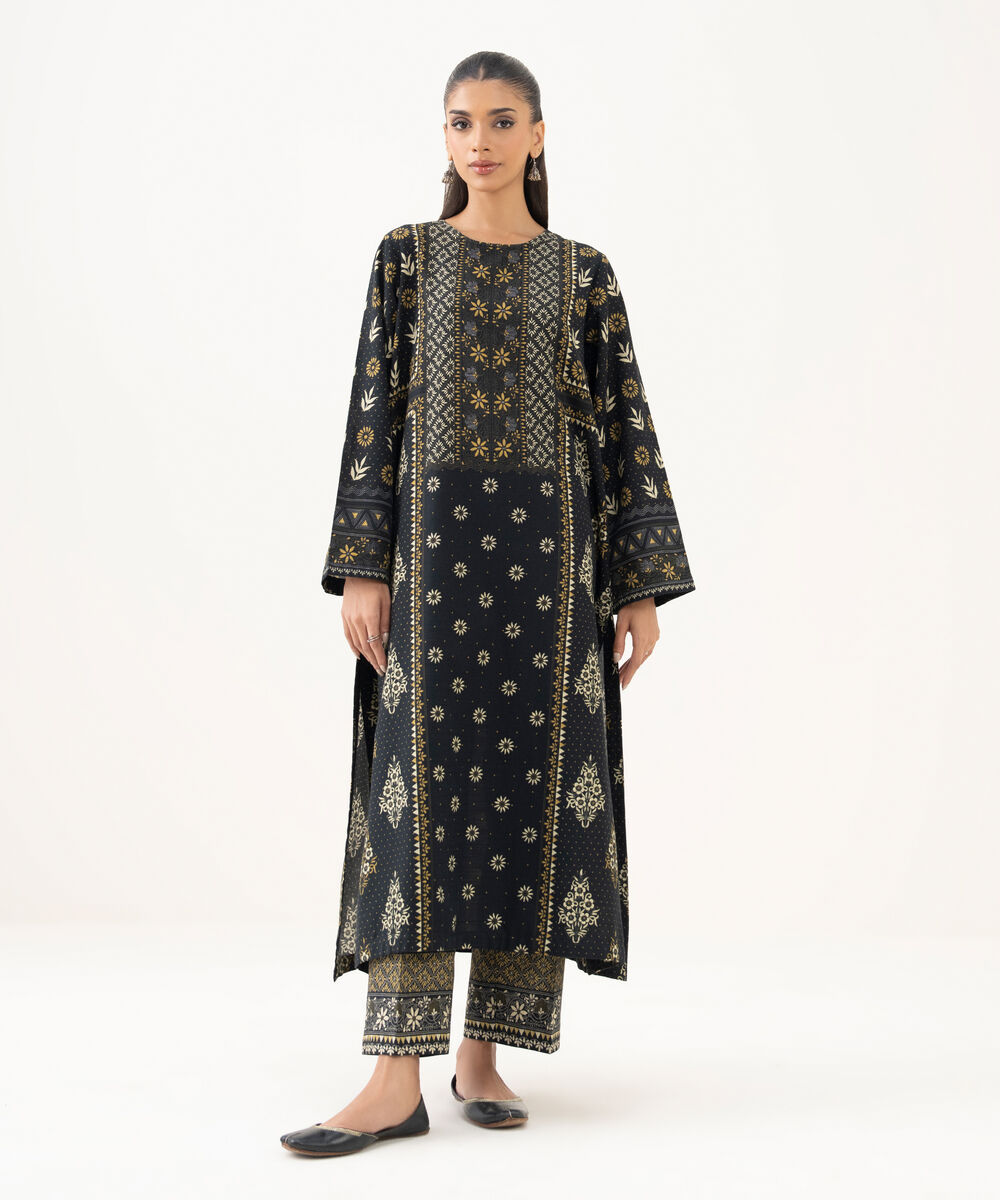 Women's RTW Cotton Printed Straight Black Shirt