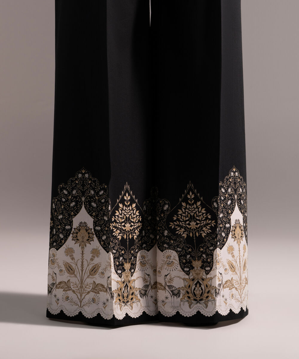 Women's RTW Cambric Printed Black Flared Pants