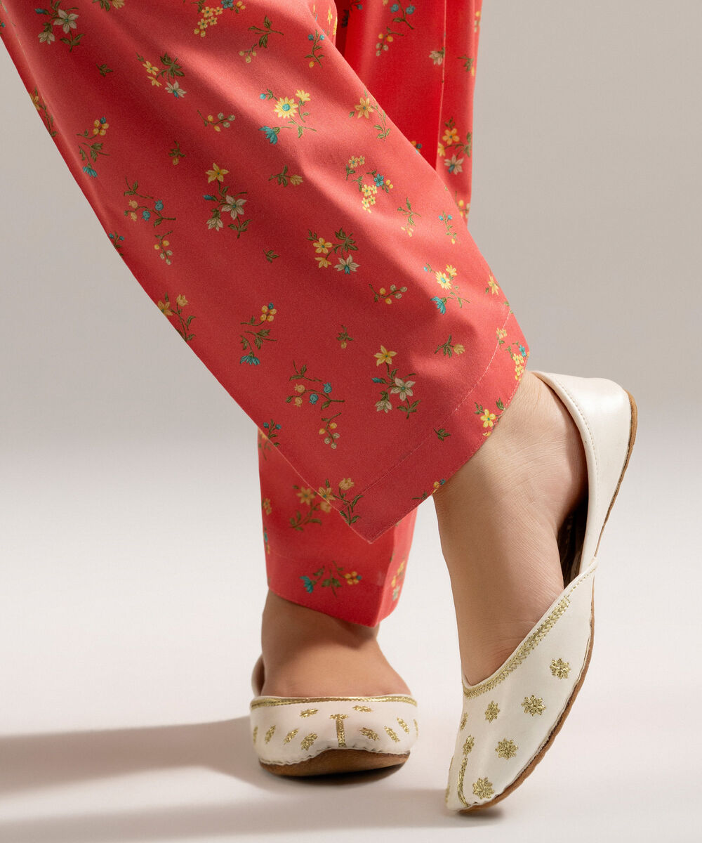 Women's RTW Cambric Printed Pink  Skinny Shalwar