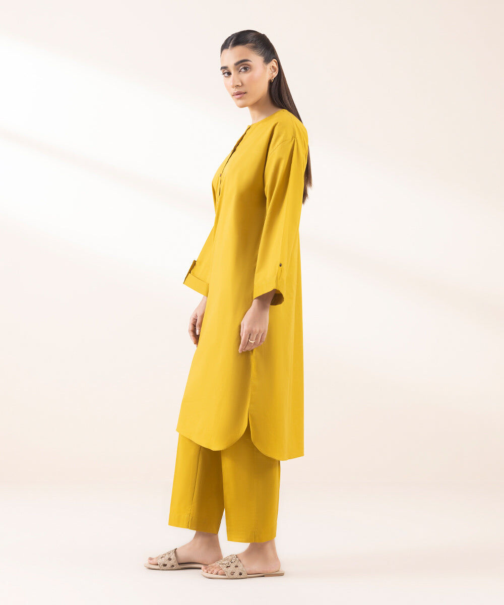 Woman - Yellow Solid Cambric Shirt