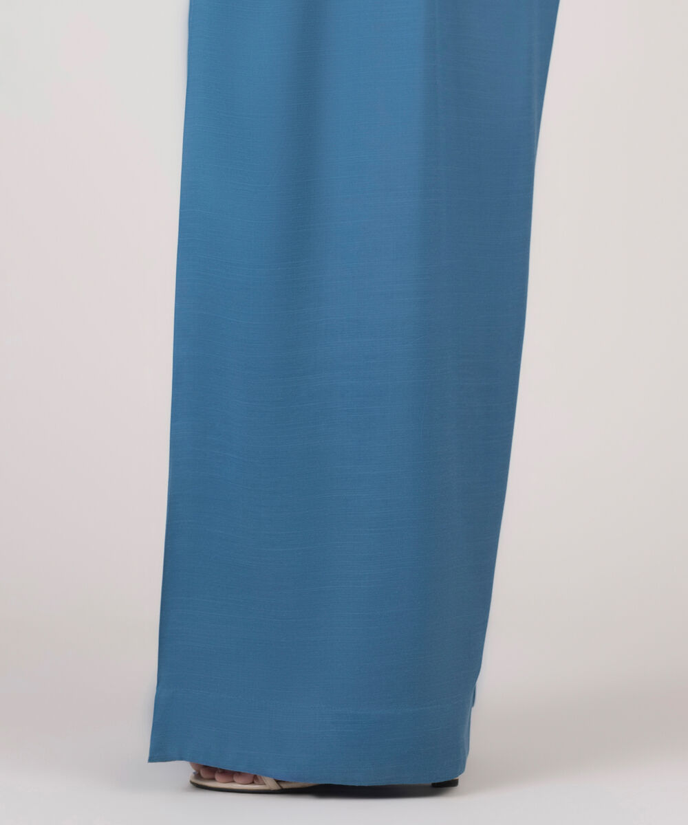 Women's RTW Viscose Raw Silk Solid Blue Shalwar