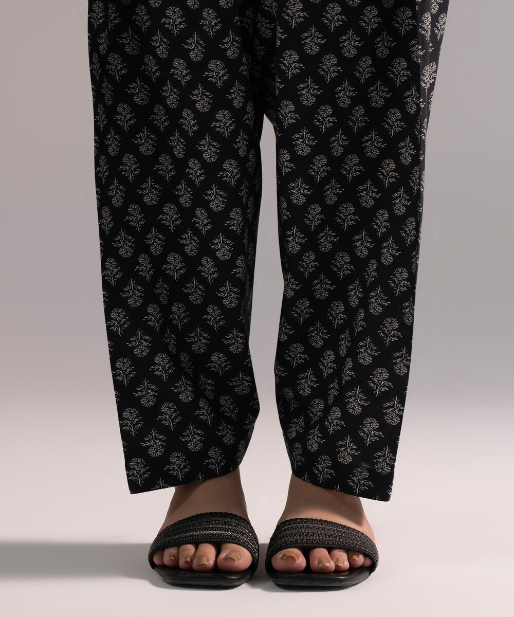 Women's RTW Cambric Printed Black Shalwar
