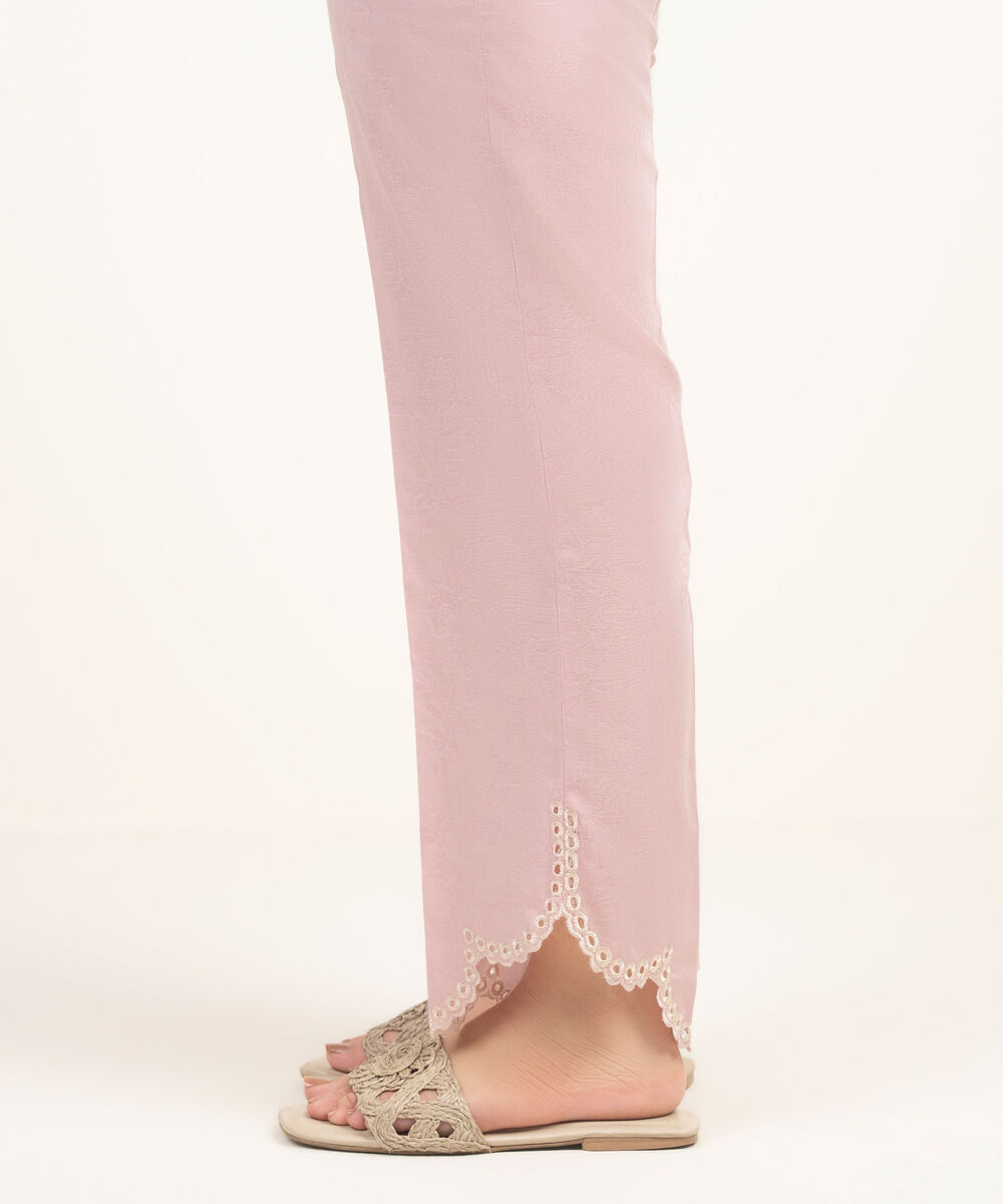 Women's RTW Self Jacquard Embroidered Pink Straight Pants