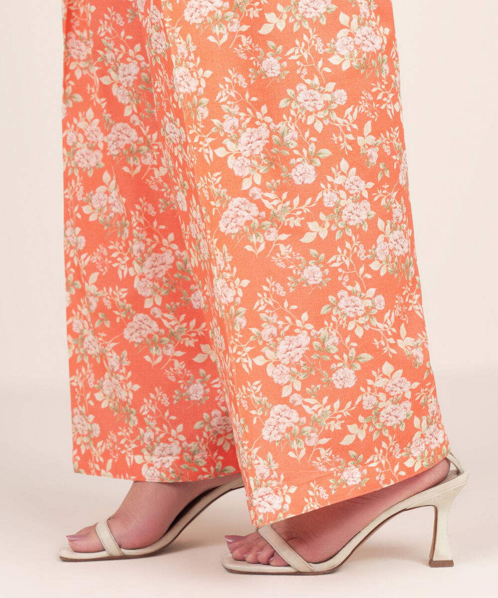 Women's RTW Cambric Printed Orange Farshi Shalwar