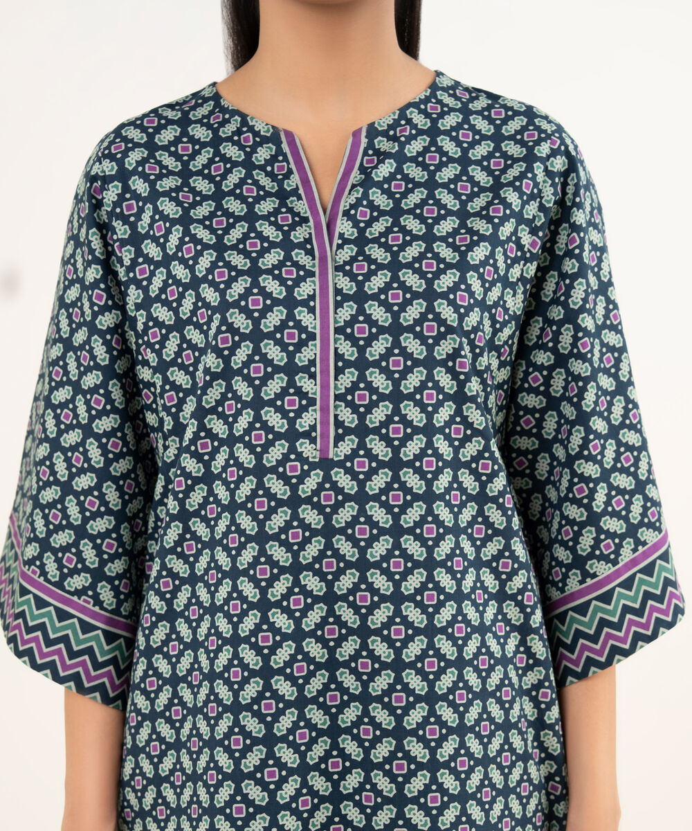 Women's Unstitched Lawn Printed Blue 3 Piece Suit