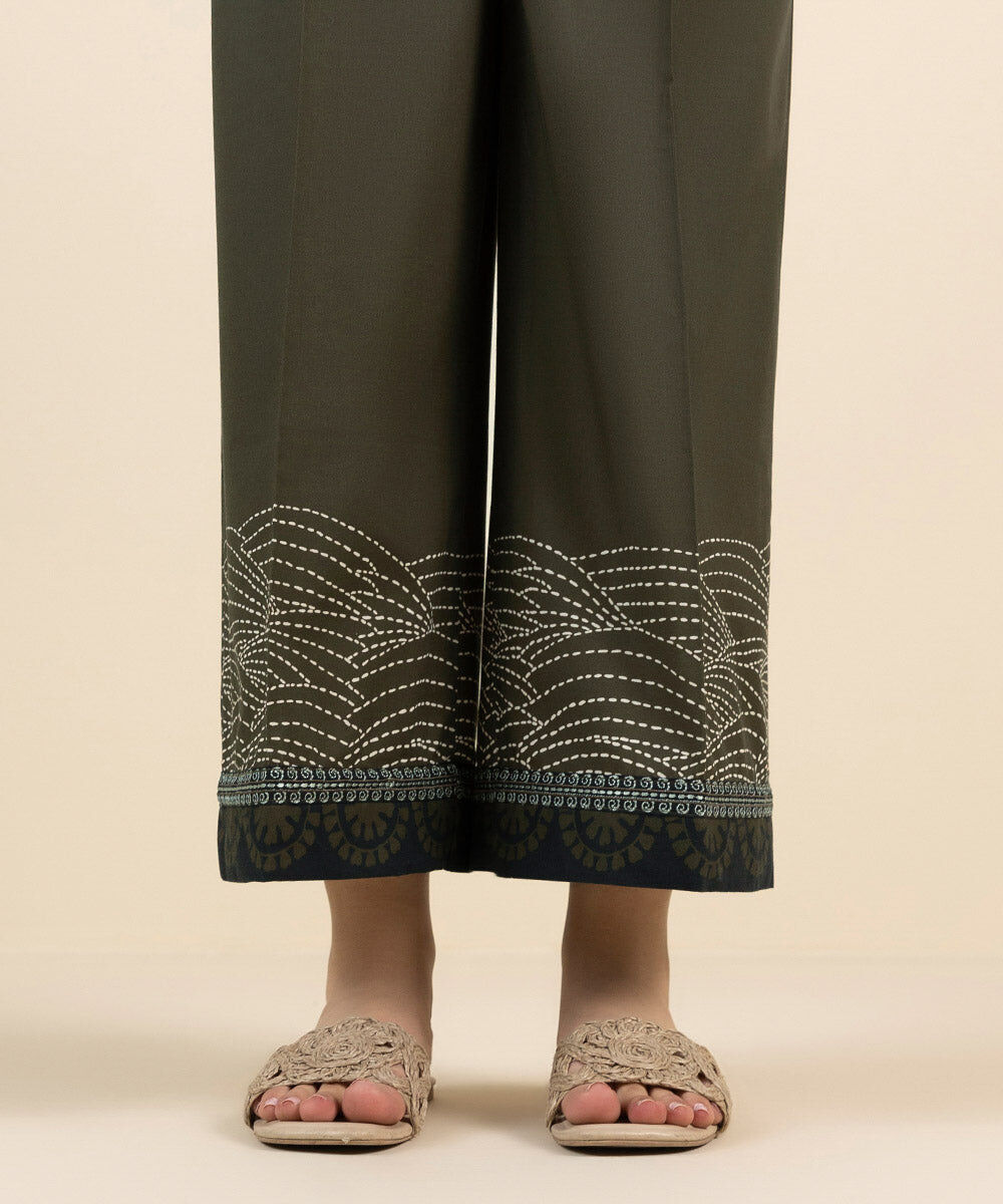 Woman - Green Embroidered Cambric Culottes
