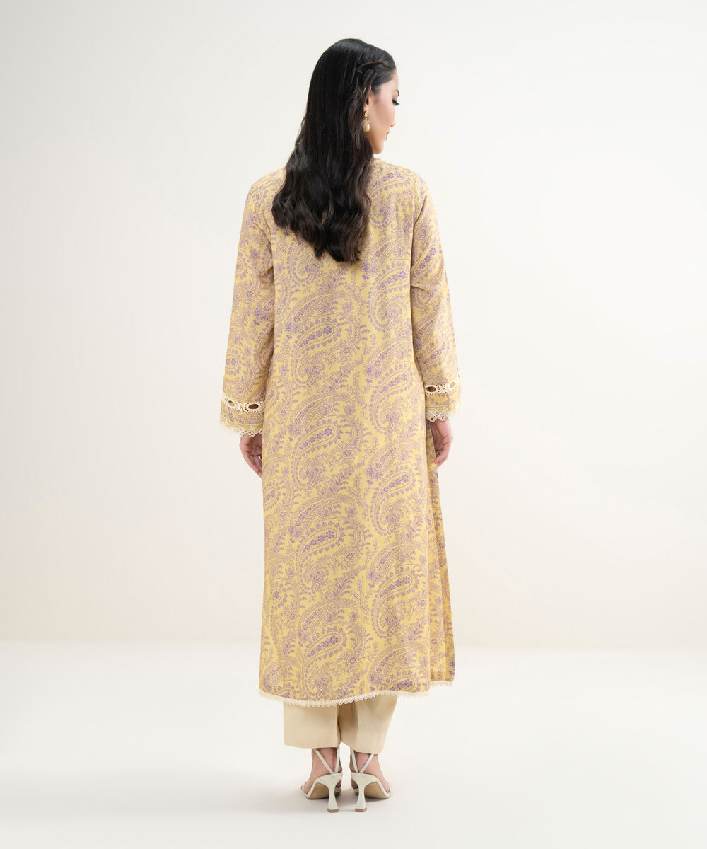 Women's RTW Viscose Raw Silk Embroidered Yellow A-Line Shirt