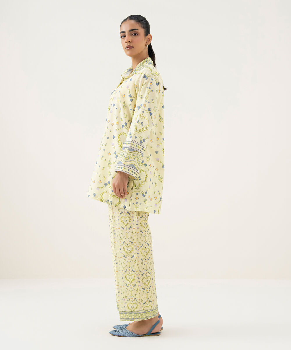 Women's RTW Crosshatch Printed Pale Yellow Straight Shirt