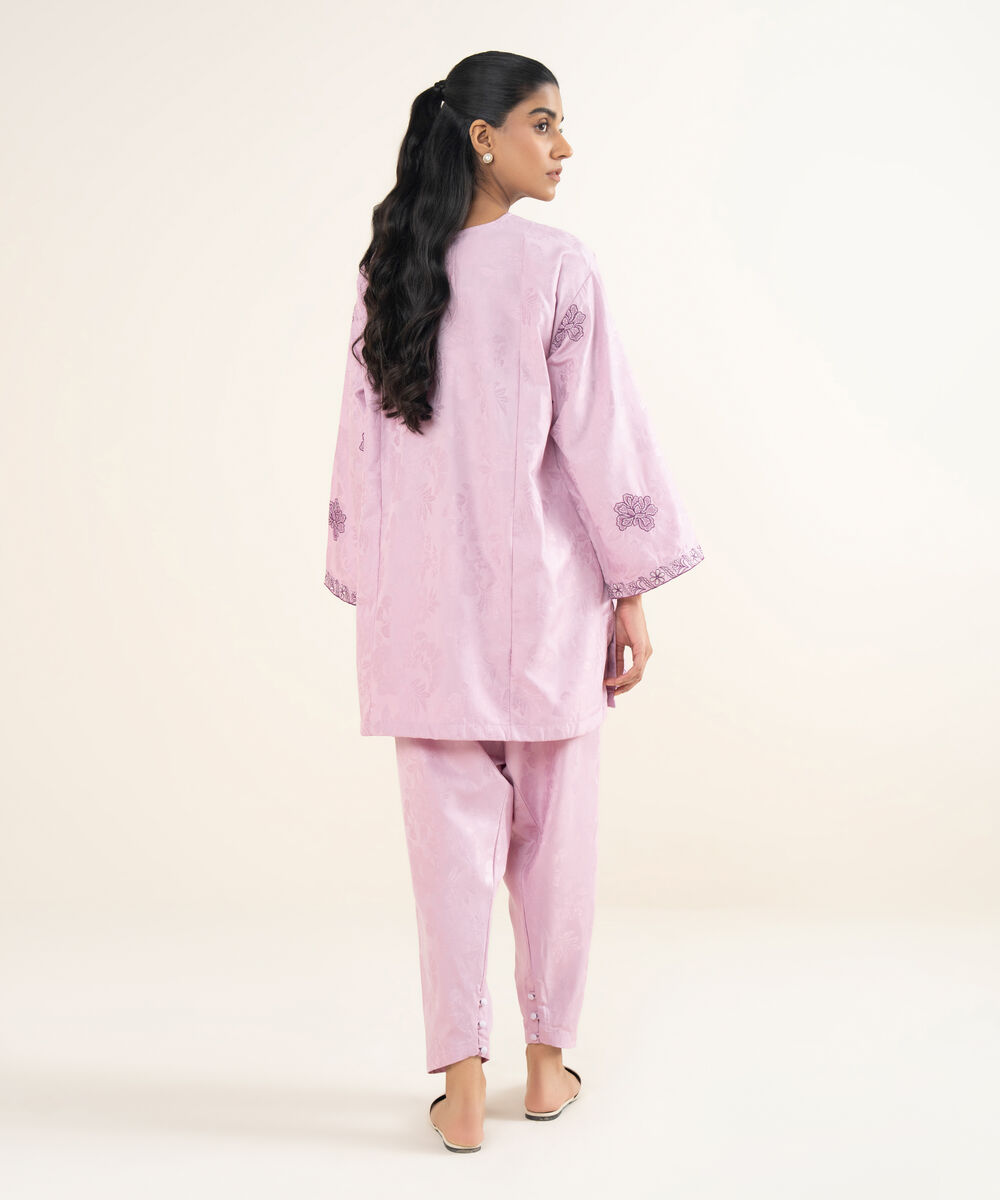 Women's RTW Jacquard Embroidered Lilac Boxy Shirt