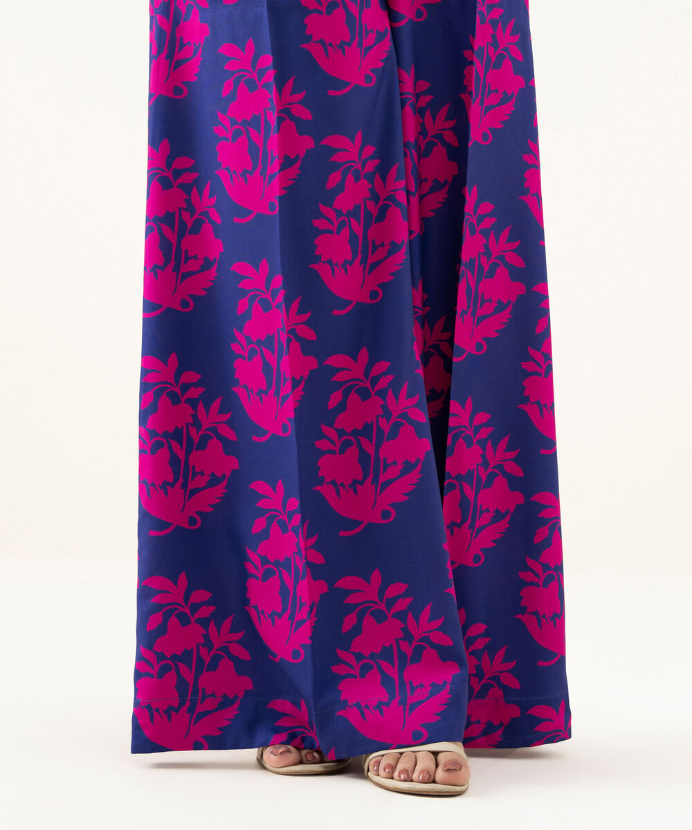 Women's RTW Linen Purple Printed Flared Pants