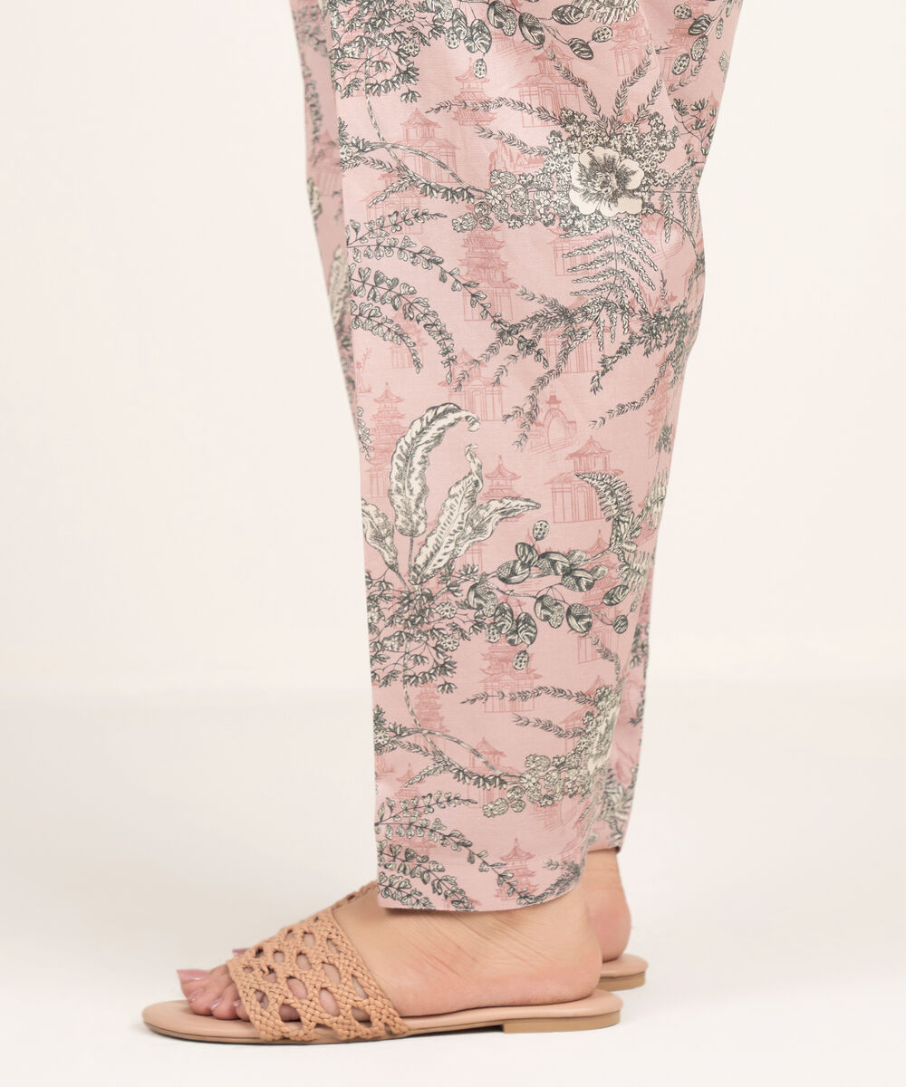 Women's RTW Cambric Printed Pink Shalwar