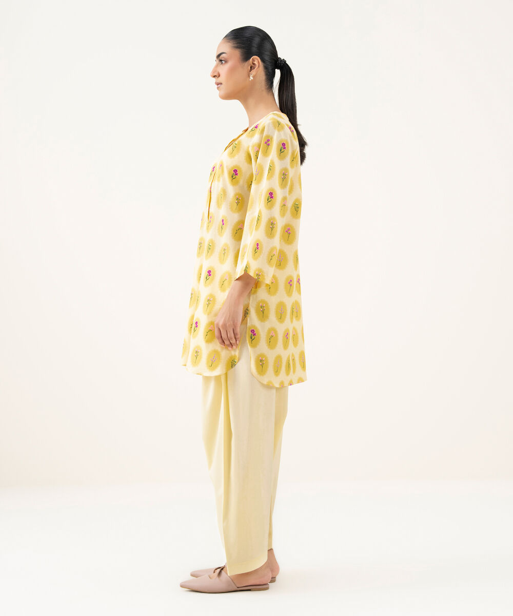 Women's RTW Cambric Printed Yellow Straight Shirt