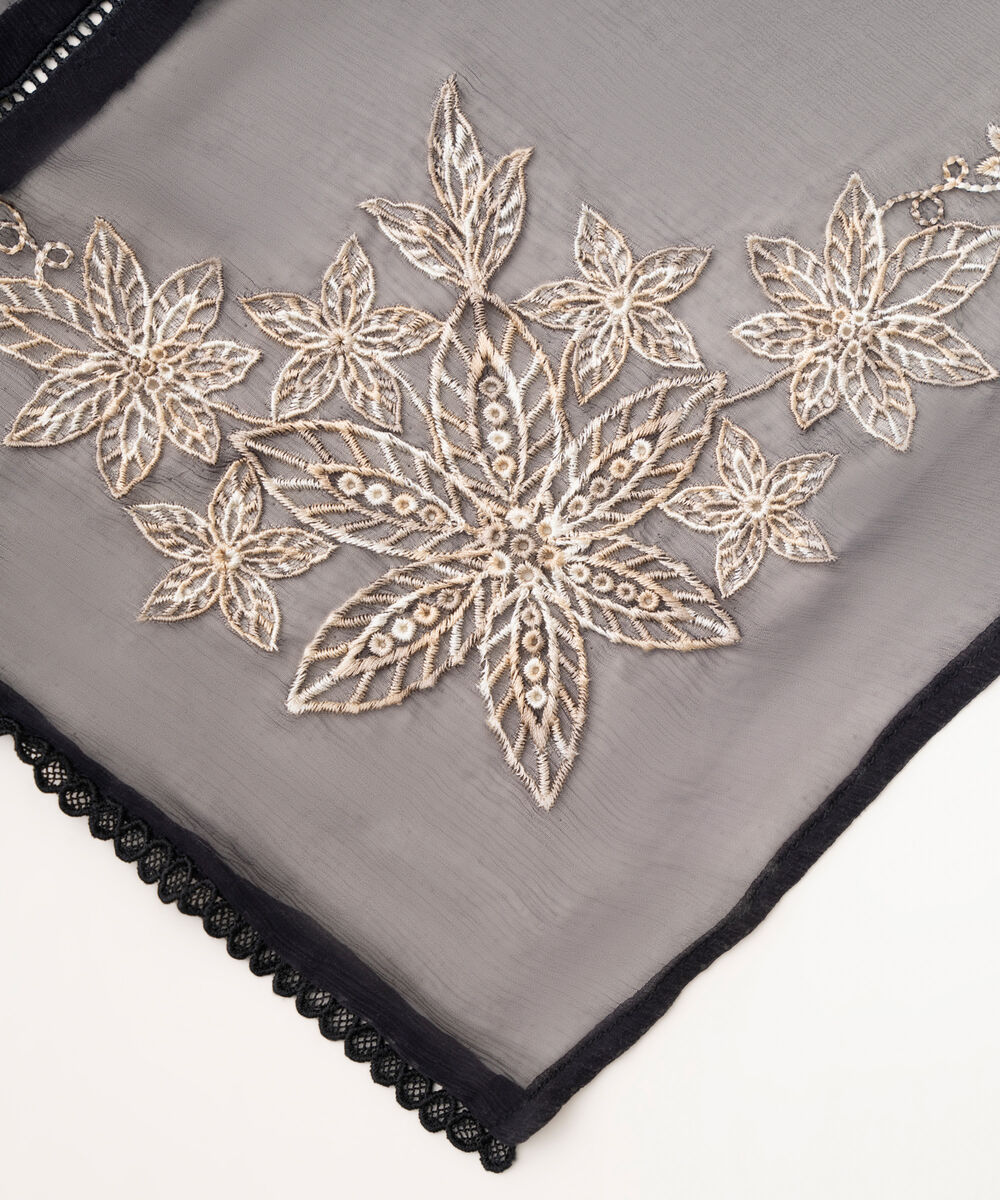 Crinkle Chiffon Embroidered Black Dupatta