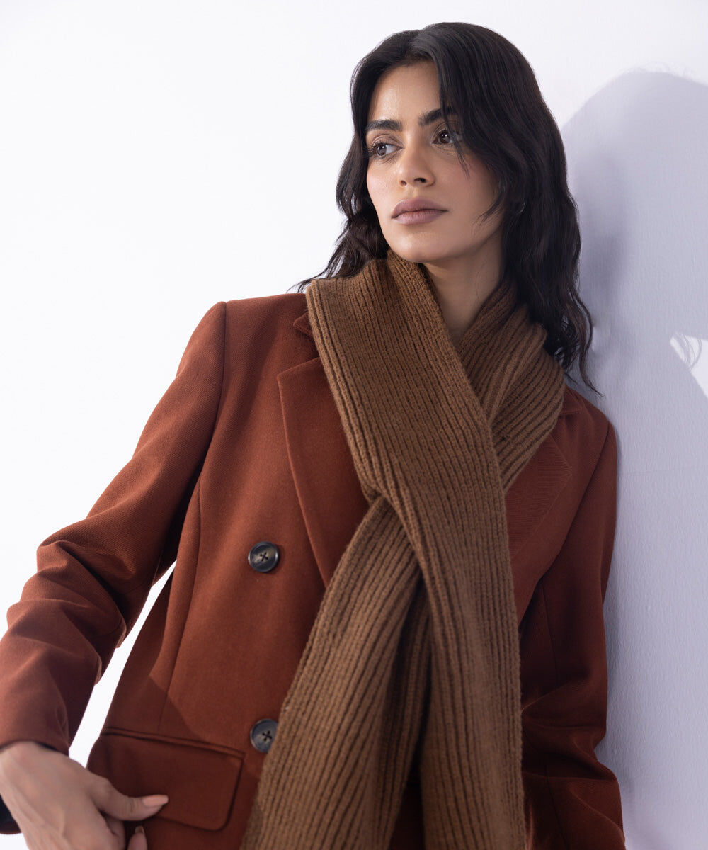 Woman - Brown Knitted Scarf