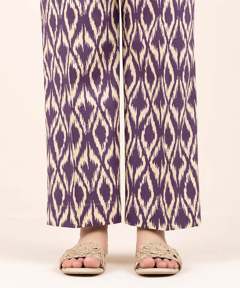 Women's Pret Cambric Purple Printed Straight Pants