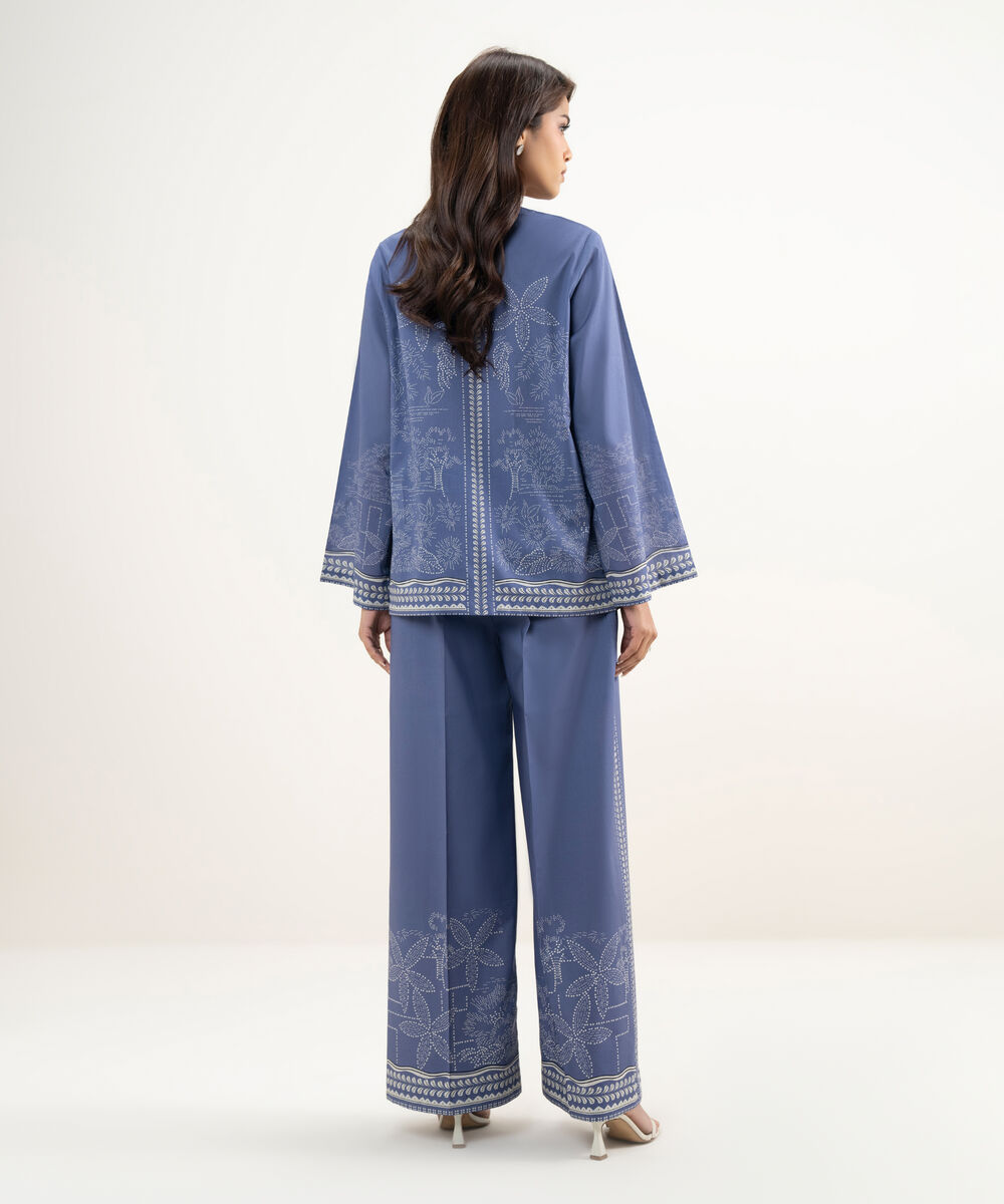 Women's RTW Lawn Printed Blue Straight Shirt