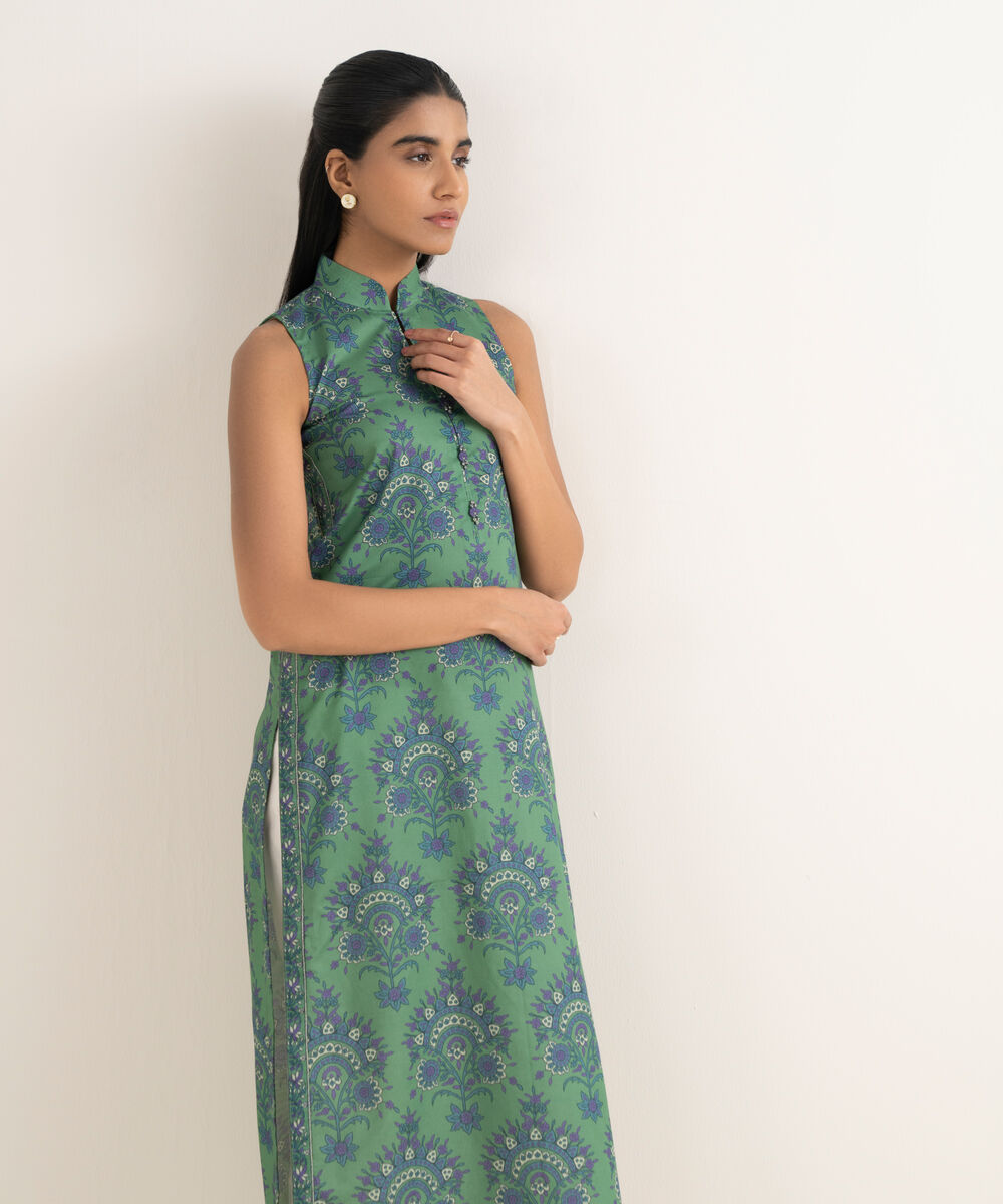 Women's Unstitched Lawn Printed Green Shirt