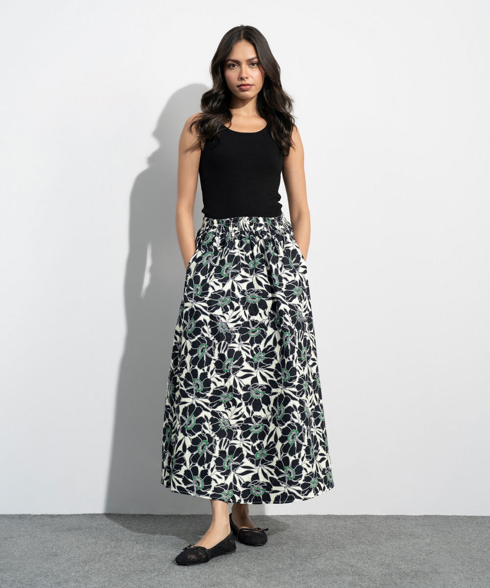 Women's Western Multi Floral Print Jacquard Skirt