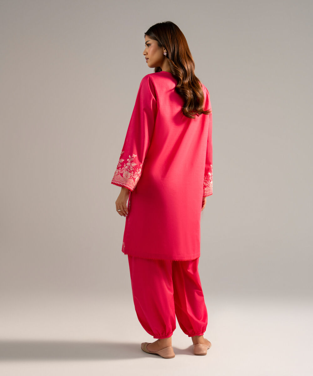 Women's RTW Dobby Embroidered Pink Straight Shirt