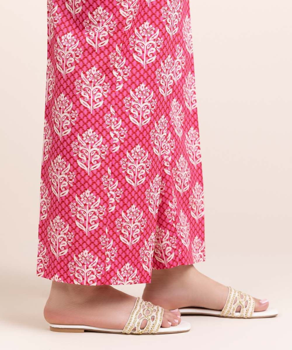 Woman - Red Printed Cambric Straight Pants