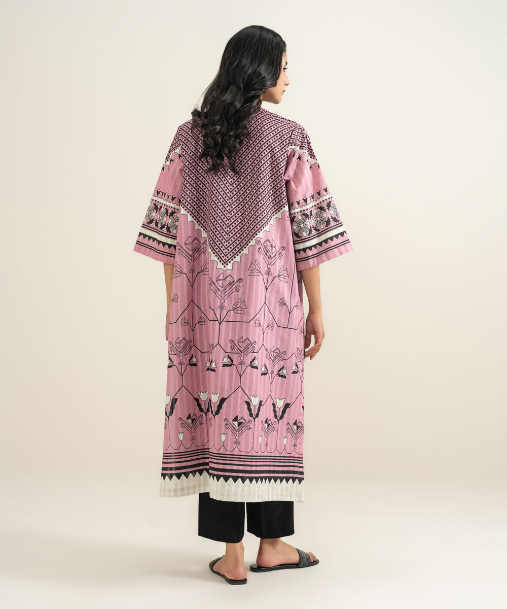 Women's RTW Textured Cotton Printed Pink A-Line Shirt