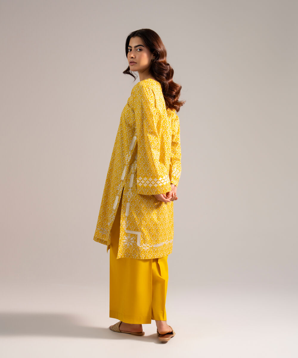 Women's RTW Lawn Embroidered Yellow Straight Shirt
