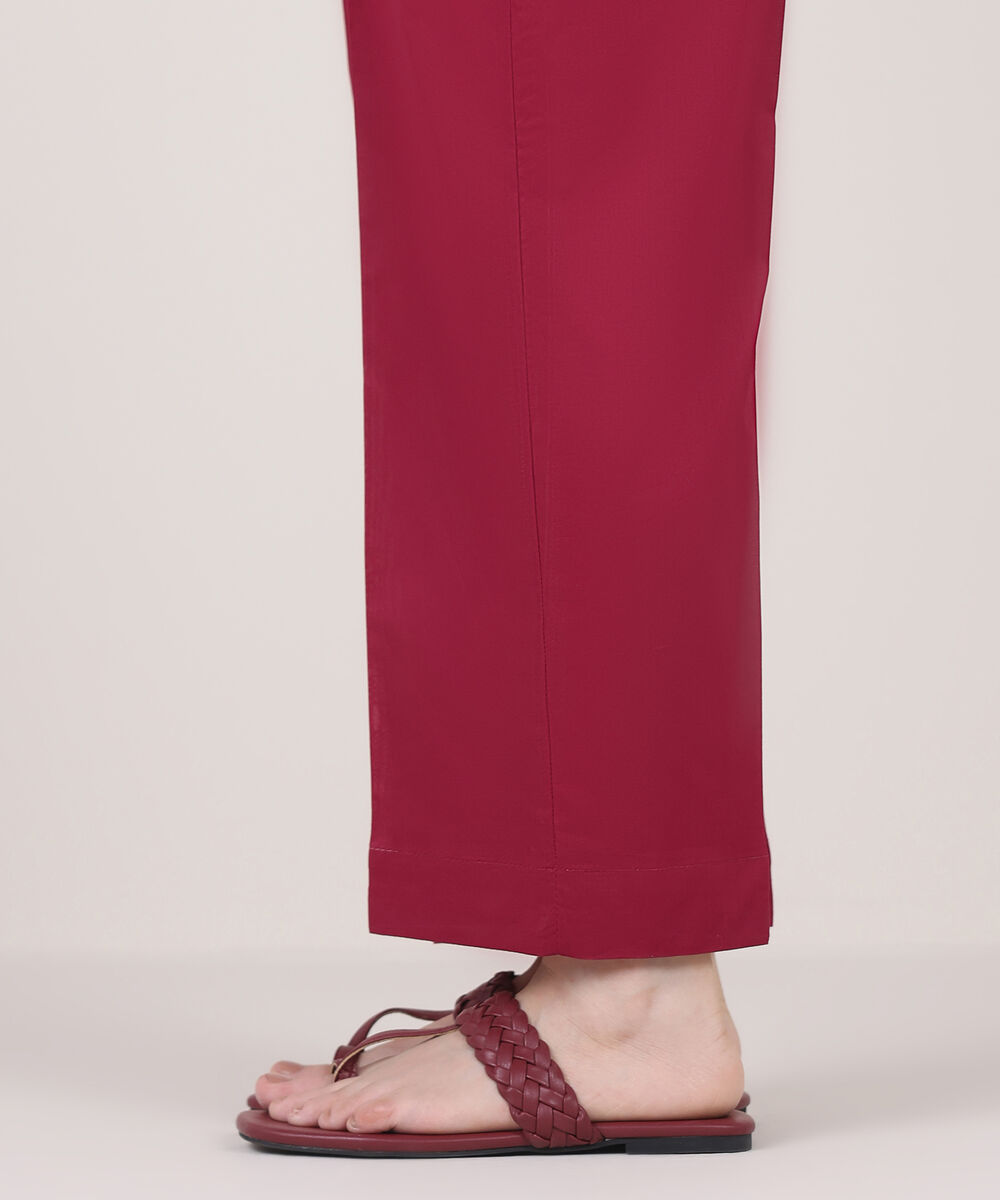 Women's RTW Cambric Red Solid Flared Pants