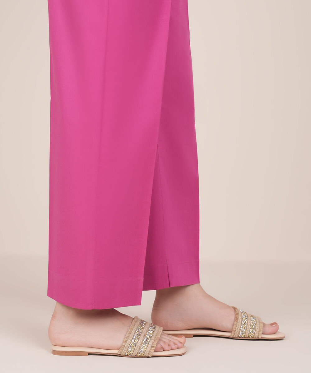 Women's RTW Cambric Pink Solid Straight Pants