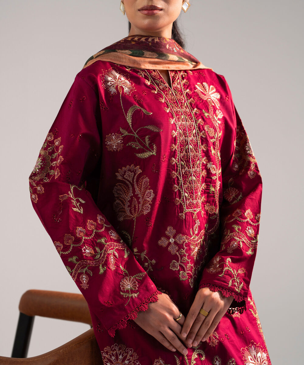 Women's Stitched for You Textured Lawn Pink Embroidered 3 Piece Suit