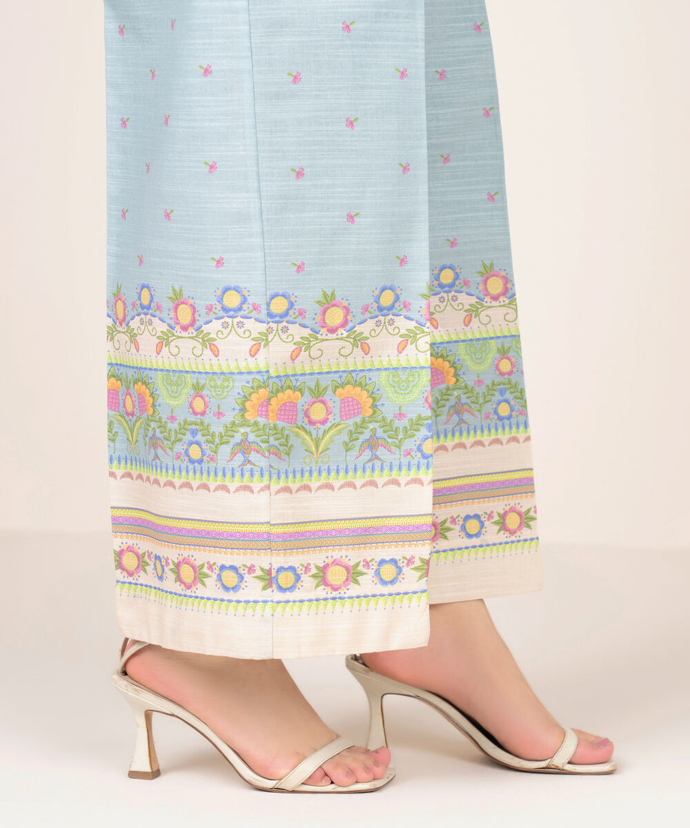 Women's RTW Light Khaddar Printed Blue Culottes