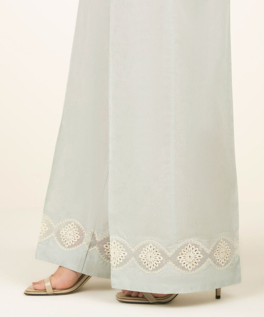 Women's RTW Self Jacquard Embroidered Green Culottes