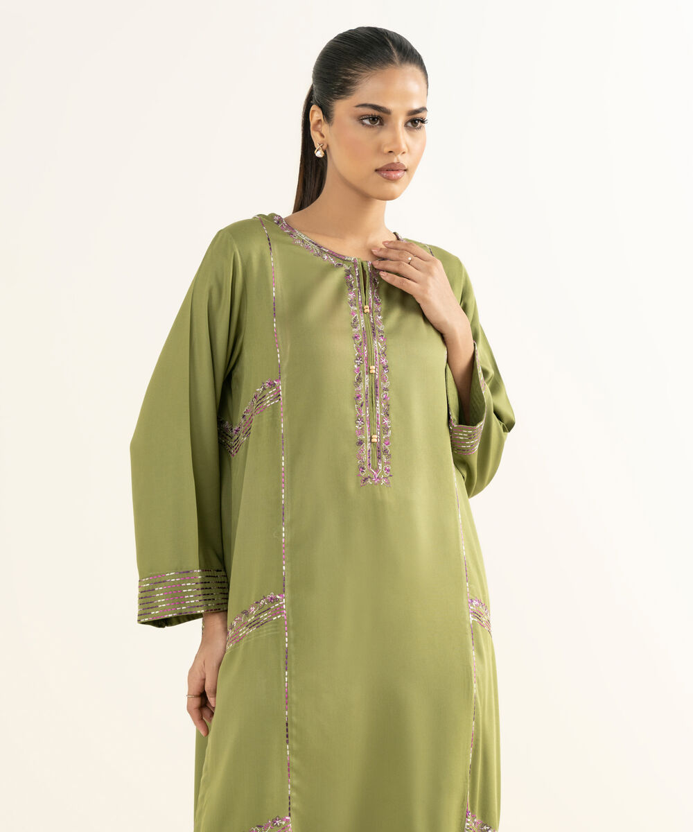 Women's RTW Bedford  Embroidered Green A-Line 2 Piece Suit