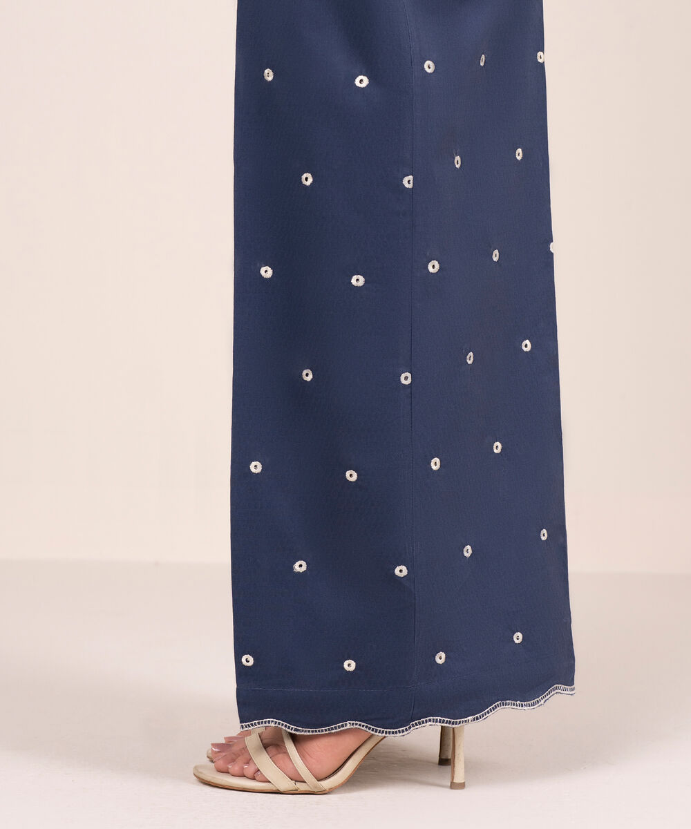 Women's RTW Dobby Embroidered Blue Culottes